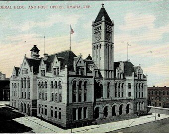 1907 Omaha Nebraska Postcard, Post Office Federal Building, Get Lucky Vintage