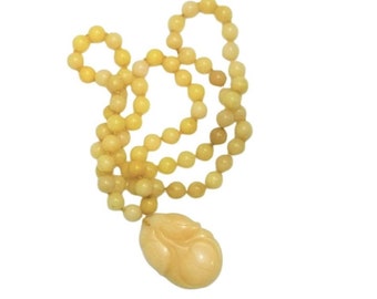 1970s Vintage Yellow Persimmon Nephrite Jade Beaded Necklace GetLuckyVintage