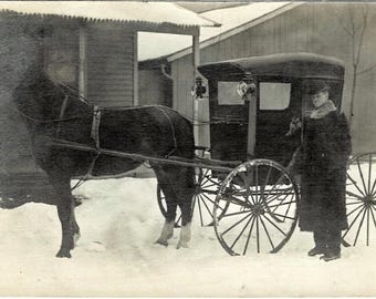 1909 Horse & Buggy Camden IN Postcard, Charles Elmer Baker (RPPC)