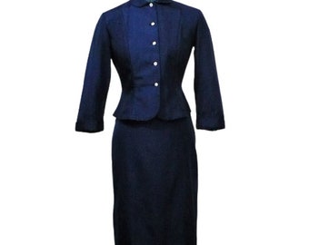 1950s Vintage Smart-fitting Petite Blue Skirt Suit GetLuckyVintage