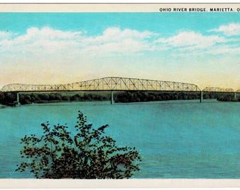 1930s Marietta Ohio River Bridge Postcard