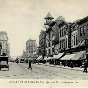 1909 Indianapolis Indiana Old Illinois Street Vintage Postcard Storefronts Trolley Cigar Store Memorabilia Deltiology Get Lucky Vintage