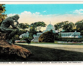 1920 San Francisco CA Postcard, Golden Gate Park, The Thinker Sculpture