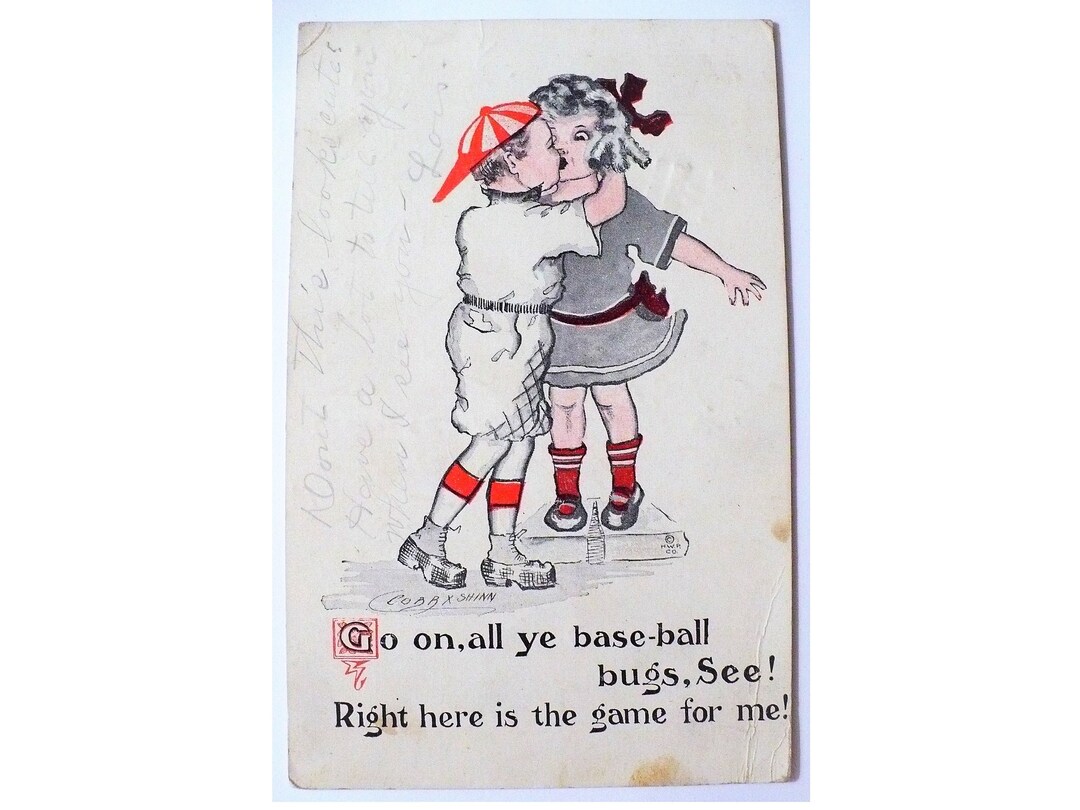 1913 First Base Kiss Baseball Humor Valentine Cobb X Kissing Etsy