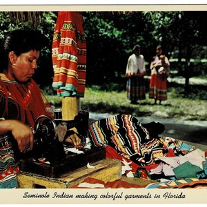 1962 FL Postcard, Seminole Indian Woman, Patchwork Artisan