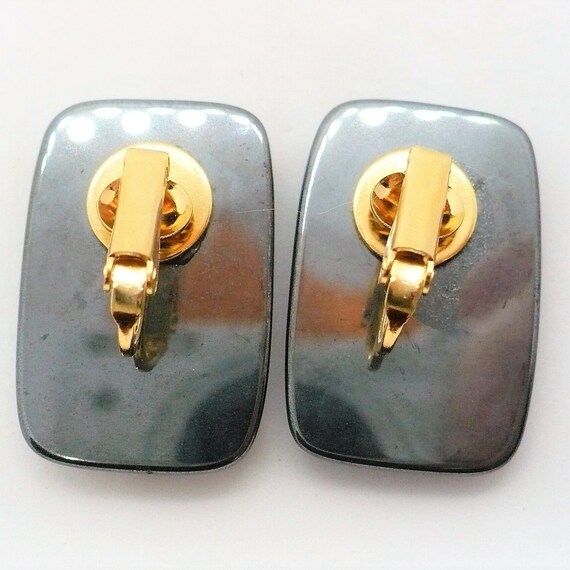 1980s Big  Vintage Hematite Gemstone Earrings Get… - image 3