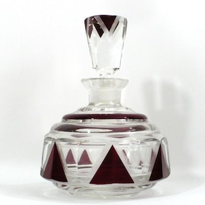 1930s Vintage Karl Palda Red Perfume Bottle & Stopper Art Deco Crystal Art Glass Get Lucky Vintage