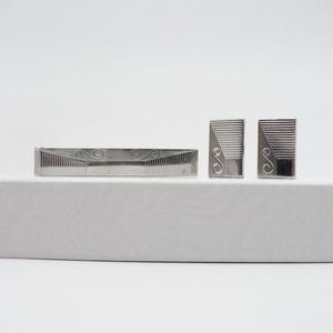 The S Mark Cufflinks & Tie Clip Set, Silver Tone Cuff Links and Tie Bar Set, Vintage Men&#39;s Jewelry, Get Lucky Vintage