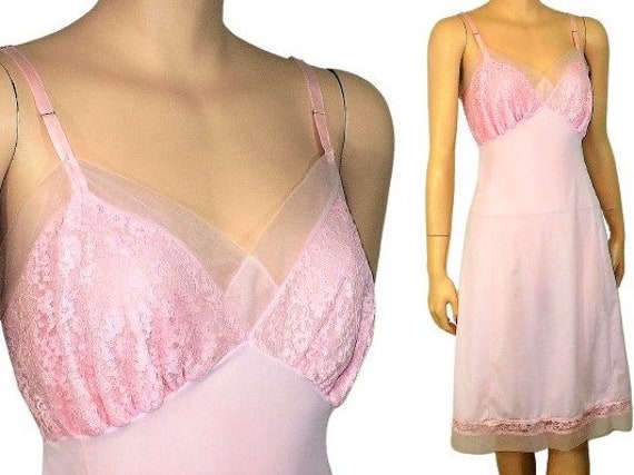 1960s Vintage Pink Lace Full Slip Medium - image 1