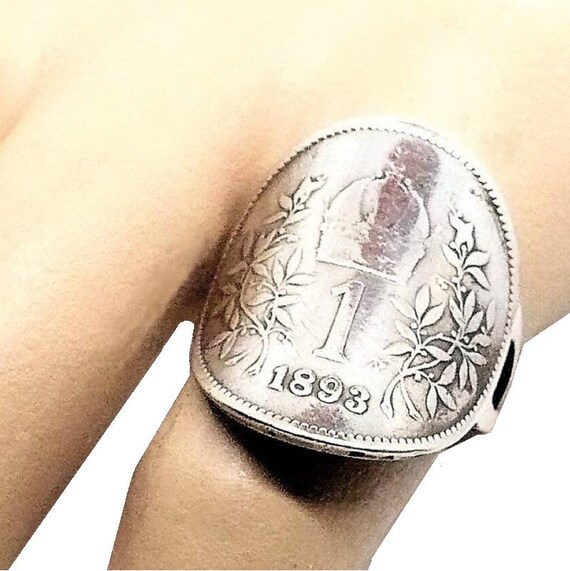 Elegant 1893 Austria 1 Krone Coin Ring: Authentic Aus… - Gem