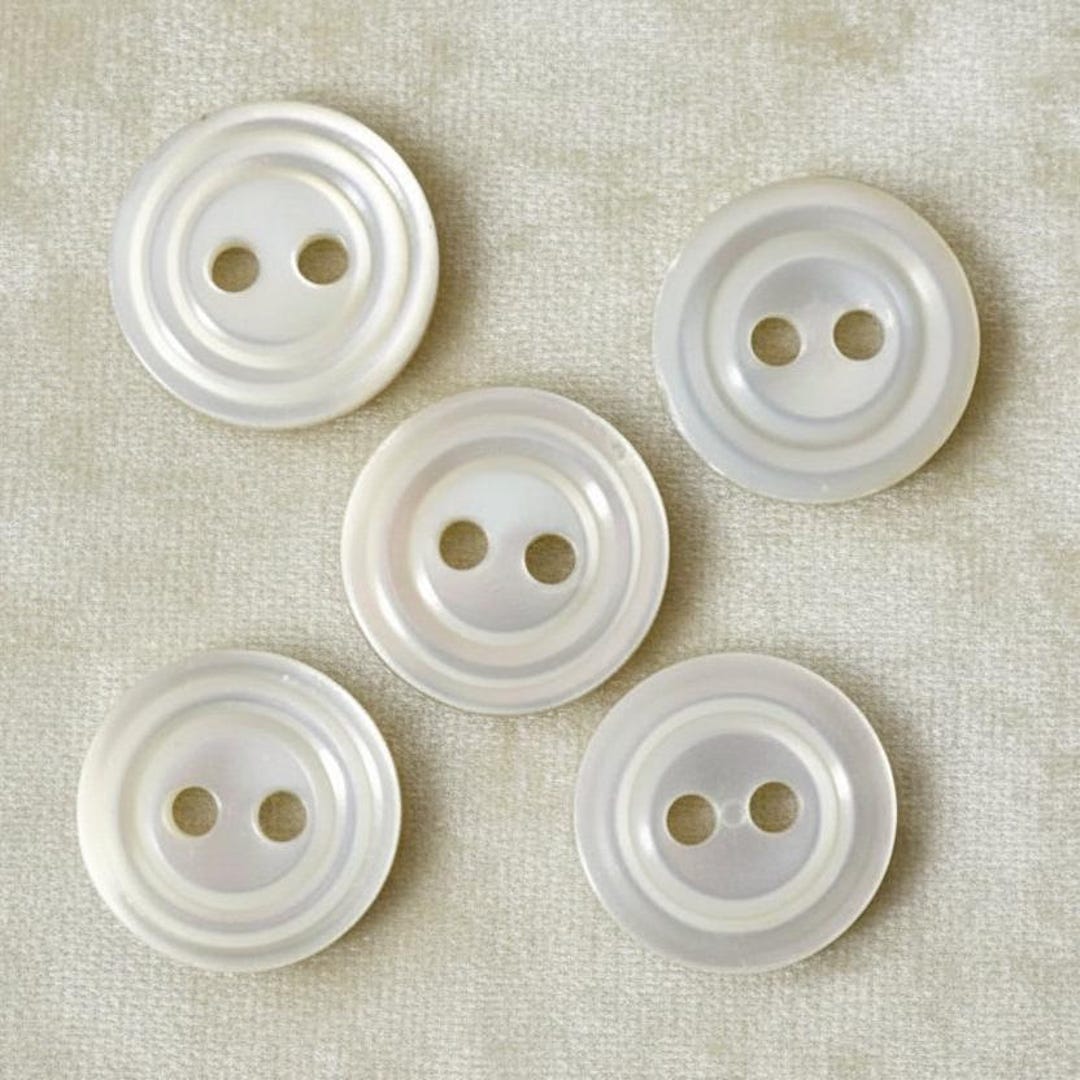 Shell Button With Rim 1930s-50s Small Two-hole Ridged Rim Trochus Shell Buttons, 7/16