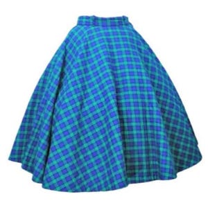 23wst 1950s Vintage Blue Green Tartan Plaid Full Circle Skirt with Red Lining Modern Jr Vintage Fashions Get Lucky Vintage