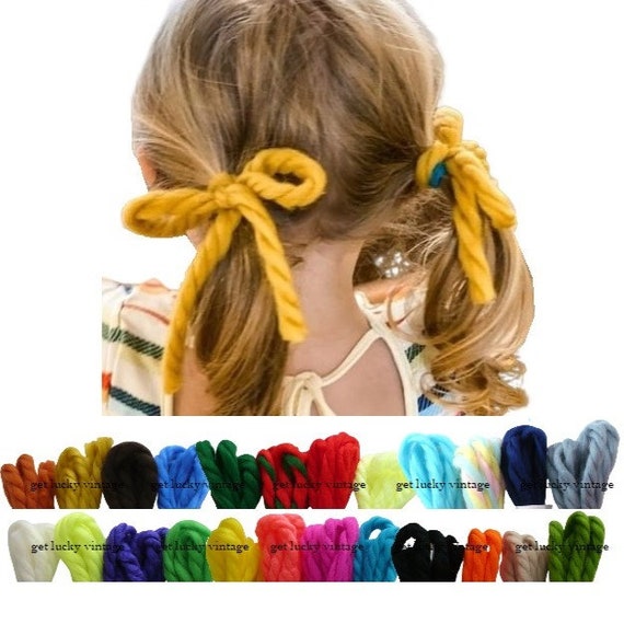 1970s Vintage Yarn Hair Ties Ribbons Birthday Pat… - image 1