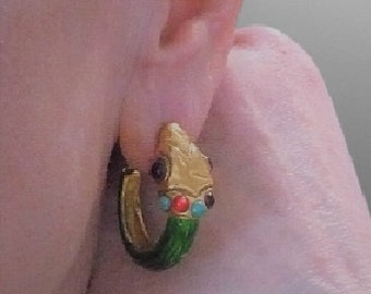 1960s Vintage Green Snake Hoop Earrings Bill Smith for Richelieu GetLuckyVintage