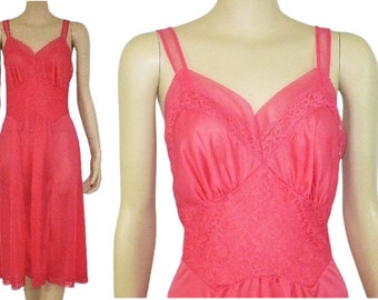 M Milano Red 1960s Vintage Night Dress Full Slip Medium