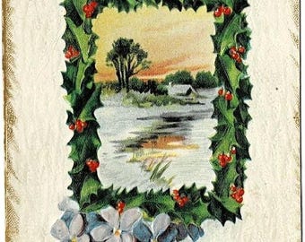 1909 Forget-me-not Christmas Postcard, Embossed and Gilded