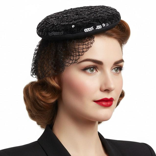 UPSCALE 1940s\' VINTAGE BLACK/PINK FELT \