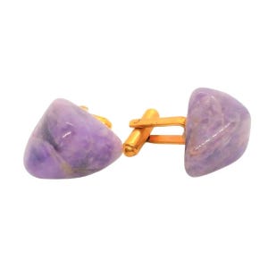Tumbled Amethyst Gemstone Cufflinks, February Birthstone Cuff Links Get Lucky Vintage