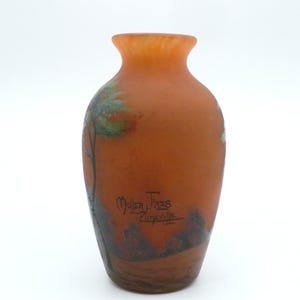 1890-1910 Muller Frères Lunéville Vase, Rare Size 4&quot; Small Cabinet Vase, French Art Glass, Get Lucky Vintage