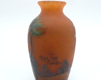 1890-1910 Muller Frères Lunéville Cabinet Vase, French Art Nouveau Art Glass
