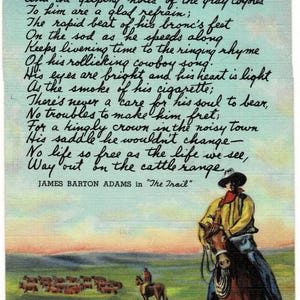 1947 Wyoming Vintage Postcard, James Barton Adams &quot;The Cowboy&quot; Post Card, Get Lucky Vintage Ephemera Deltiology Memorabilia