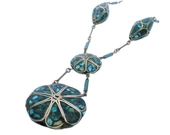 1910 Antique Kashmiri Turquoise Ferozi Lavallière Necklace GetLuckyVintage