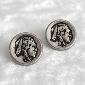 35L 1930s Repoussé Metal Indian Head Shank Buttons 7/8" (Set of 2)