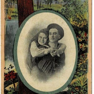 1915 WW1 Royal Navy Soldier and Woman Vintage Romance Postcard Patriotic Propaganda Get Lucky Vintage Valentine Courtship Postcard
