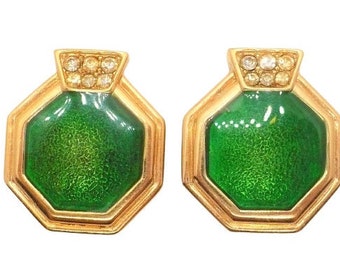 Green Goddess Enamel Vintage Fashion Earrings