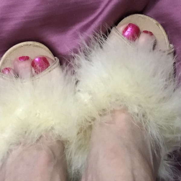 1950s Vintage Marabou Mules Feather Bedroom Slippers GetLuckyVintage