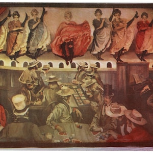 1950 Can-Can Dancers Mural Hotel Last Frontier of Las Vegas Nevada Vintage Postcard Get Lucky Vintage Ephemera Deltiology Memorabilia