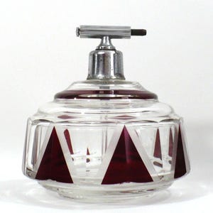 1930s Vintage Karl Palda Red Atomizer Perfume Bottle Art Deco Crystal Art Glass Get Lucky Vintage