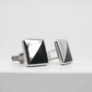 Boutons De Manchette Vintage Anson Ton Argenté Avec Rayure Noire - Modèle Occasion Pour Homme