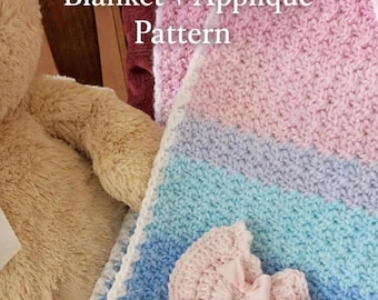 Crochet Baby Blanket Pattern - One Row Repeat -Beginner Friendly - Pink & Blue Blanket