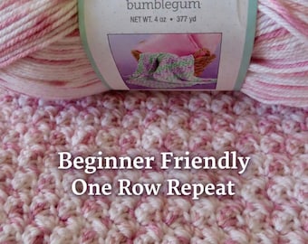 Crochet Baby Blanket Pattern - Beginner Friendly- One Row Repeat - Pink Bumblegum Blanket