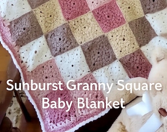 Crochet Wrapped in Sunbursts Granny Square Baby Blanket Pattern