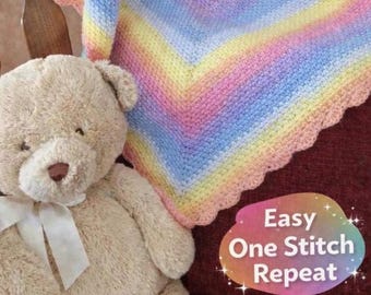 Crochet Baby Blanket Pattern - Easy One-Stitch Repeat - Rainbow Rounds Blanket