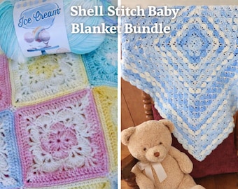 Crochet Baby Blanket Patterns – Shell Stitch Bundle, Granny Square, Ice Cream Yarn