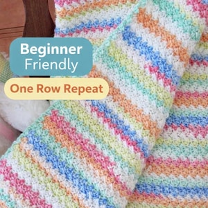 Crochet Baby Blanket Pattern - One Row Repeat - Suzette Snuggles - Beginner Friendly
