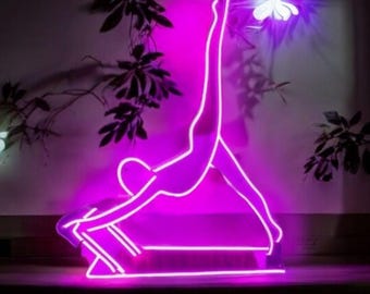 pilates neon sign, pilates woman figure illuminated neon sign, pilates gym decor, pilates studio wall decor, gym decor, yoga neon sign