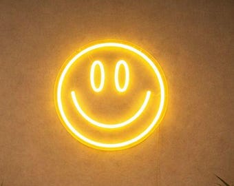 Smiley Face Neon Sign – Yellow LED Neon Wall Light – Happy Face Neon Decor – Modern Room Wall Sign – Home Office Neon Light