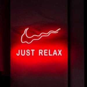 just relax neon sign, nike neon sign, nike emblem neon lighted led sign, custom design neon nike sign, sports hall decor, neon led sign