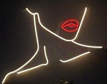 woman silhouette neon sign, hot woman neon sign, gift for girlfriend, bedroom decor, neon light woman decor, lips neon sign, custom design