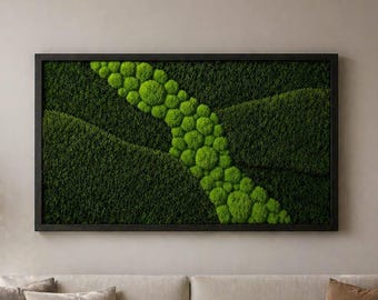 Arte de parede de luxo em musgo – Decoração com musgo preservado – Moldura botânica para parede – Arte minimalista verde para parede – Decoração orgânica para casa – Obra de arte exclusiva inspirada na natureza
