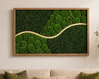 Arte de parede em musgo preservado, obra de arte em musgo, placa verde natural, madeira de pinho maciça, arte em musgo, decoração para sala de estar, placa de parede para quarto, presente de arte em musgo