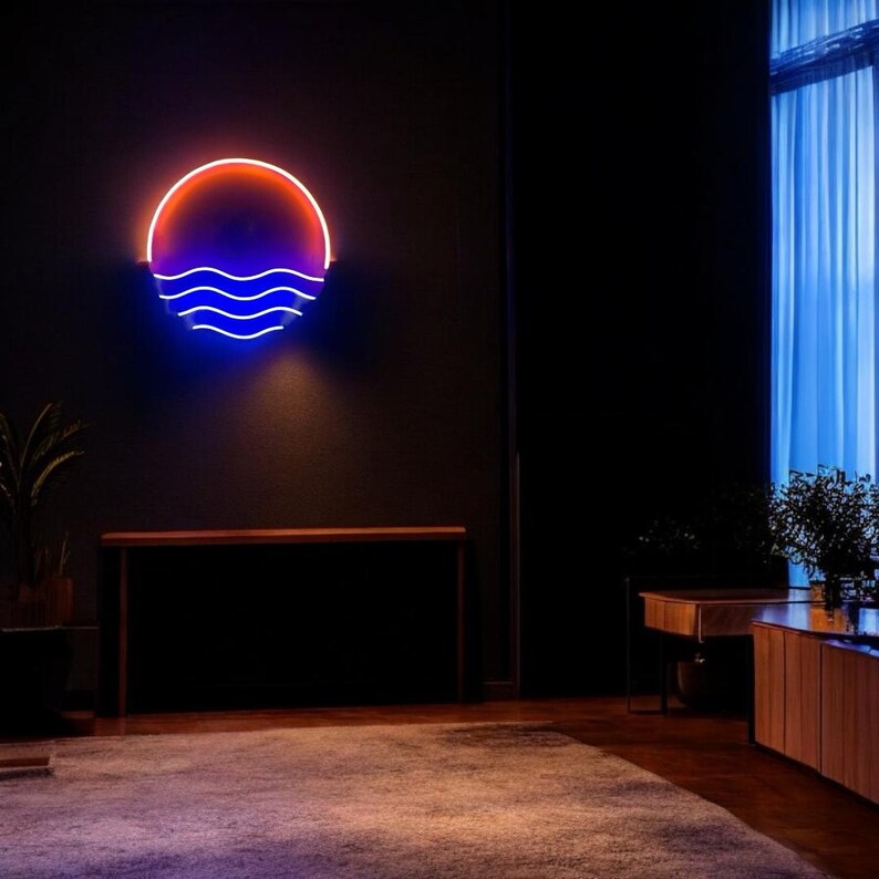 Sunset Neon Sign, Gorgeous Bedroom Wall Decor, Peaceful Landscape Sign ...
