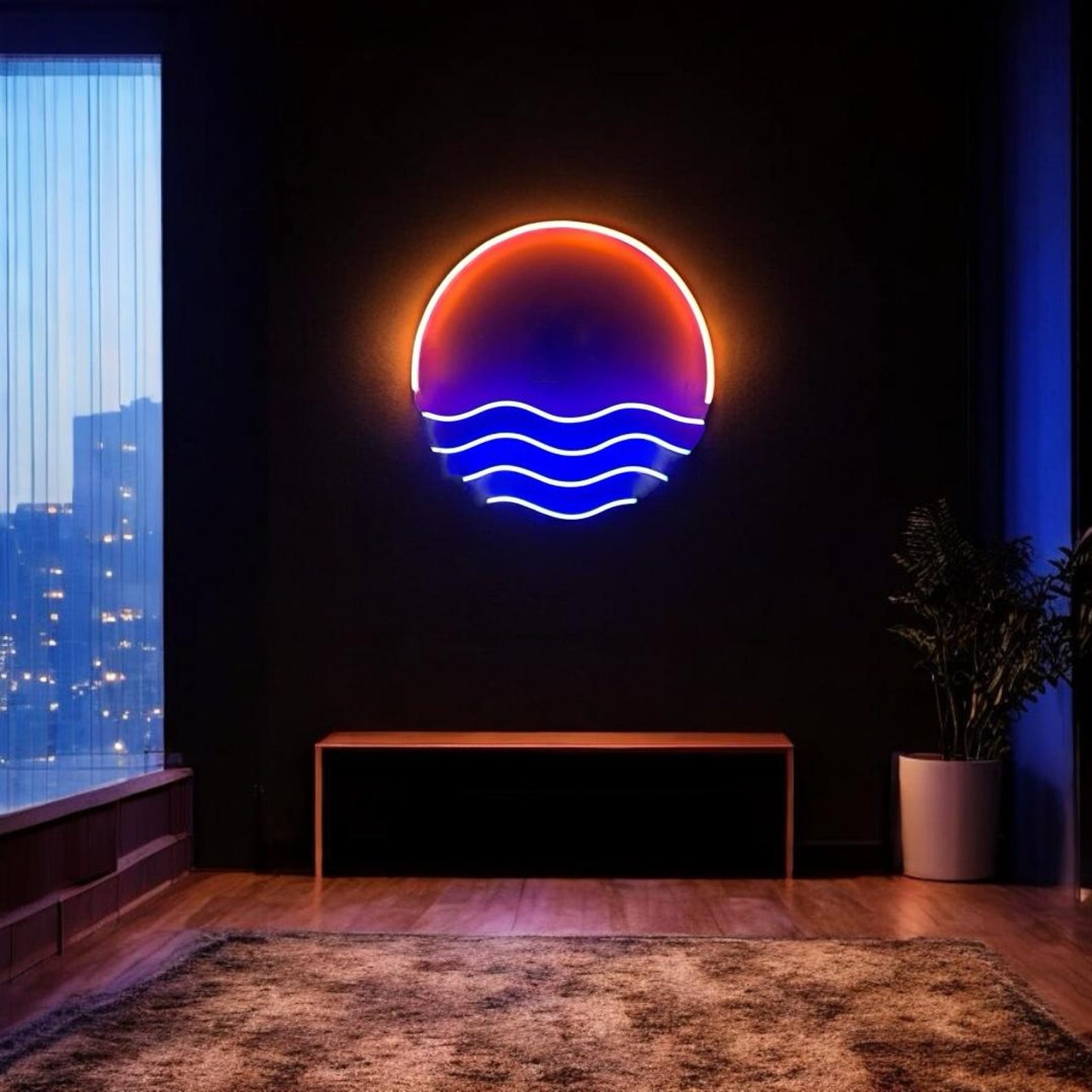 Sunset Neon Sign, Gorgeous Bedroom Wall Decor, Peaceful Landscape Sign ...