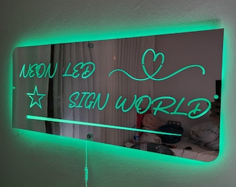 Custom RGB Acrylic Mirror LED Sign – Personalized Name, Logo or Business Sign – Remote Control Neon Light Wall Decor, RGB neon wall art logo