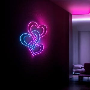 Pink blue purple background heart neon sign, bedroom decor, love neon sign, heart neon sign, neon night light, home decor, gift for lover
