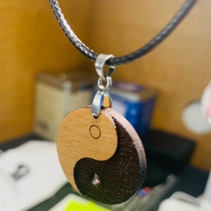 Ying Yang Symbol Japanese/Chinese Hardwood Charm Pendant Necklace